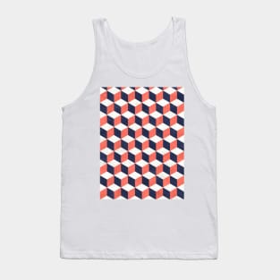 Geometric Cube Pattern - Coral, White, Blue Concrete Tank Top